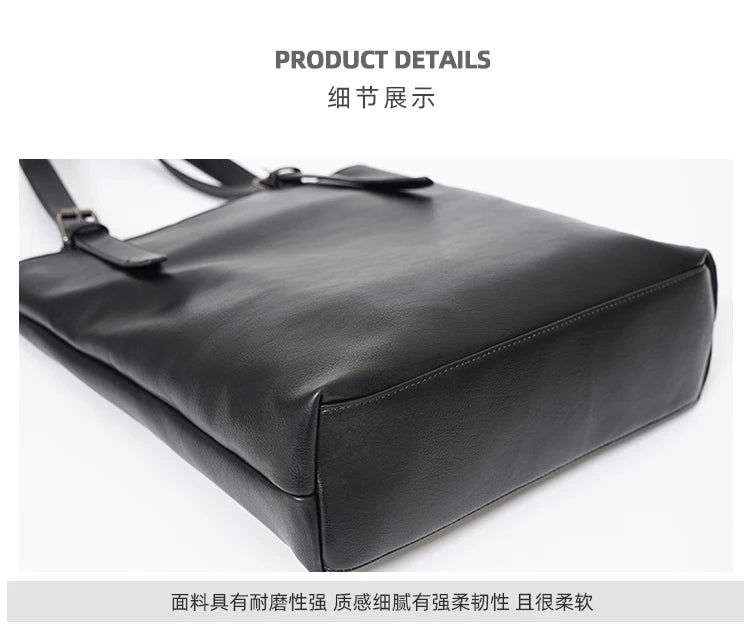 Soft Leather Tote Bag for Men Japanese Korea Style Business Casual Street Handbag Male Large Capacity Zipper Laptop Underam Bags