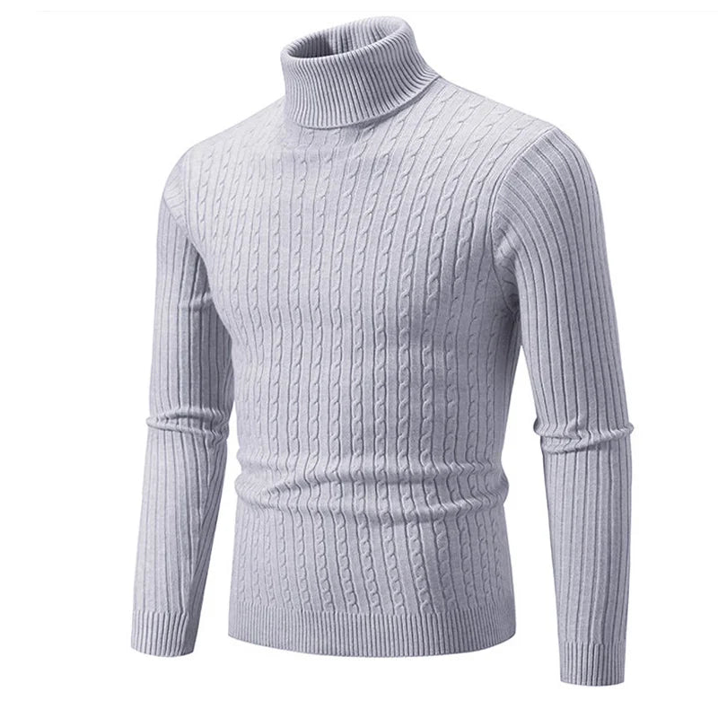 Pull d'hiver épais et chaud à col roulé pour homme, pull de marque à coupe ajustée, tricot à double col