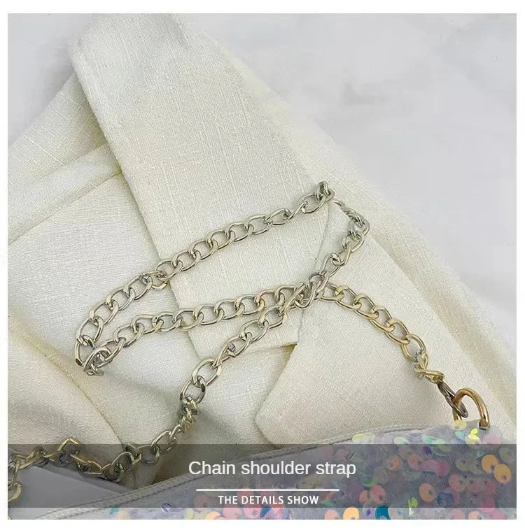 Sequins Crossbody Chain Bag Simple INS Solid Color Sequins Shoulder Bag Underarm Bag Phone Purse Evening Clutch Bags Handbag