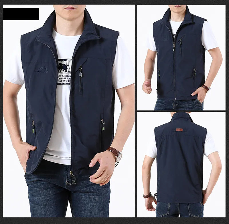 New Vests Man Thin Casual Wasitcoat for Men Vest with Many Pockets Summer for Men Zipper Regular Men's Waistcoat