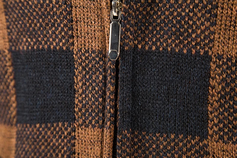 Pull à carreaux d'hiver pour hommes, nouveau cardigan à capuche, manteau froid, veste en laine à fermeture éclair, vêtements chauds d'automne en polaire, pull en tricot à carreaux