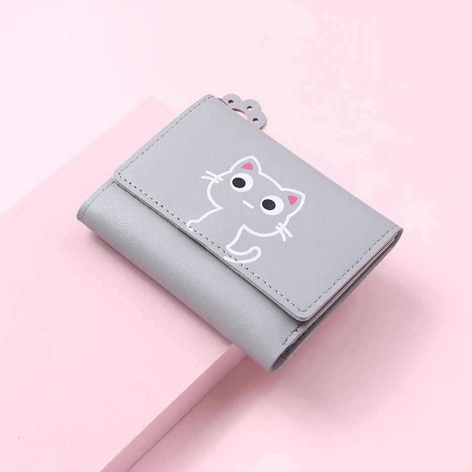 Women's Cute Cat Wallet Female Small Short PU Leather Purse Ladies Card Holder Money Bag Hasp Creative Fashion Wallet Girls Gift