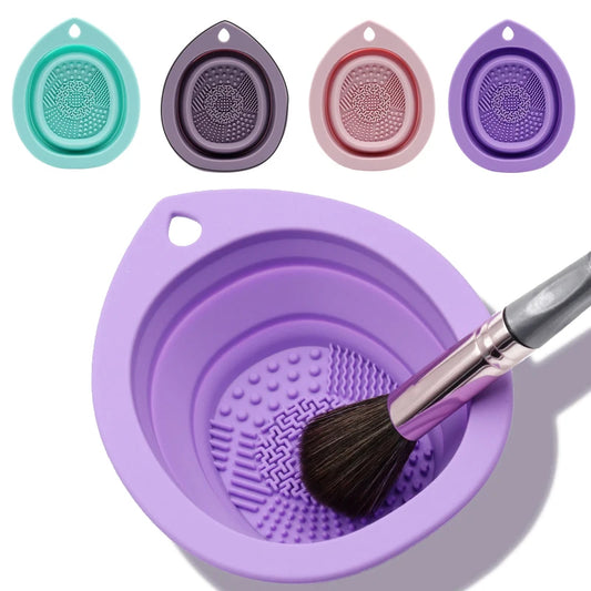 Nettoyeur de pinceaux de maquillage en silicone, houppette pliable, bol de nettoyage pour fard à paupières, tapis doux de lavage, boîte à récurer pour outils de beauté