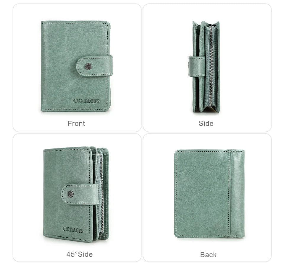 CONTACT'S Genuine Leather RFID Vintage Wallet Men With Coin Pocket Short Wallets Small Zipper Wallet With Card Holders Man Purse