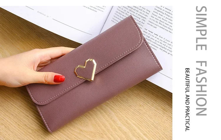 2024 Women Tri-Fold Wallet Metal Heart Pattern Girls Money Pocket Card Holder Luxury Designer Phone Clutch Fashion Card Holder