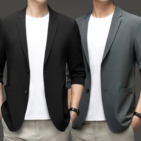 Men's Light Suit Jacket Summer Fashion Thin Blazer Anti-Wrinkle Slim Solid Lapel Casual Suit Breathable