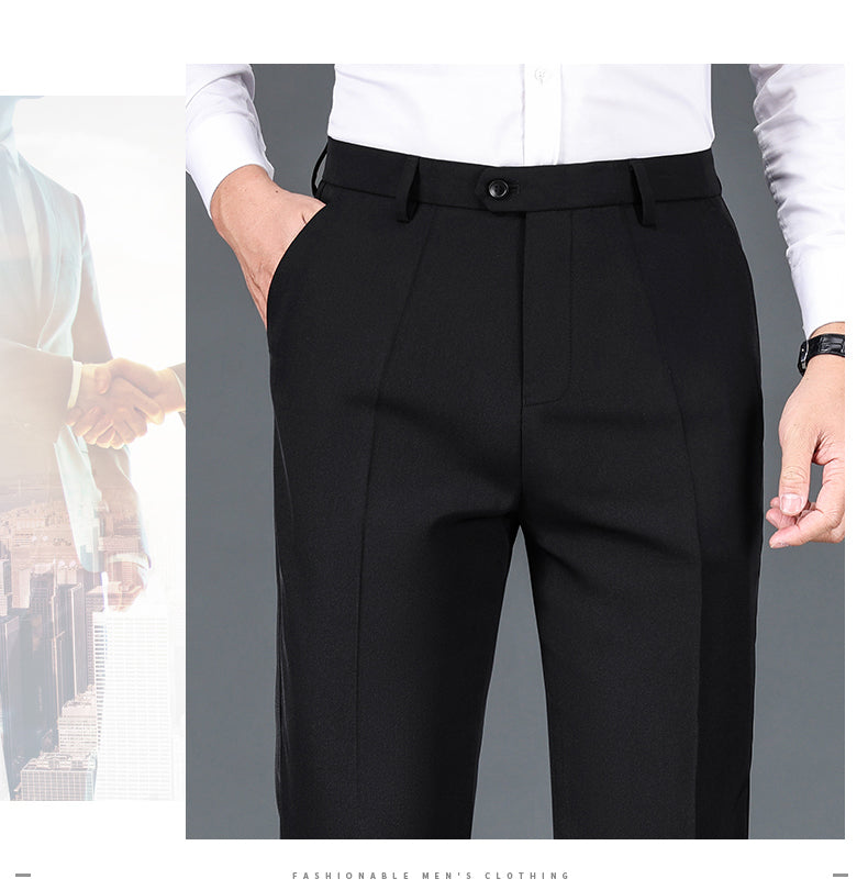 Pantalon de costume décontracté pour homme, couleur unie, taille haute, droit, pour le bureau, style classique, long