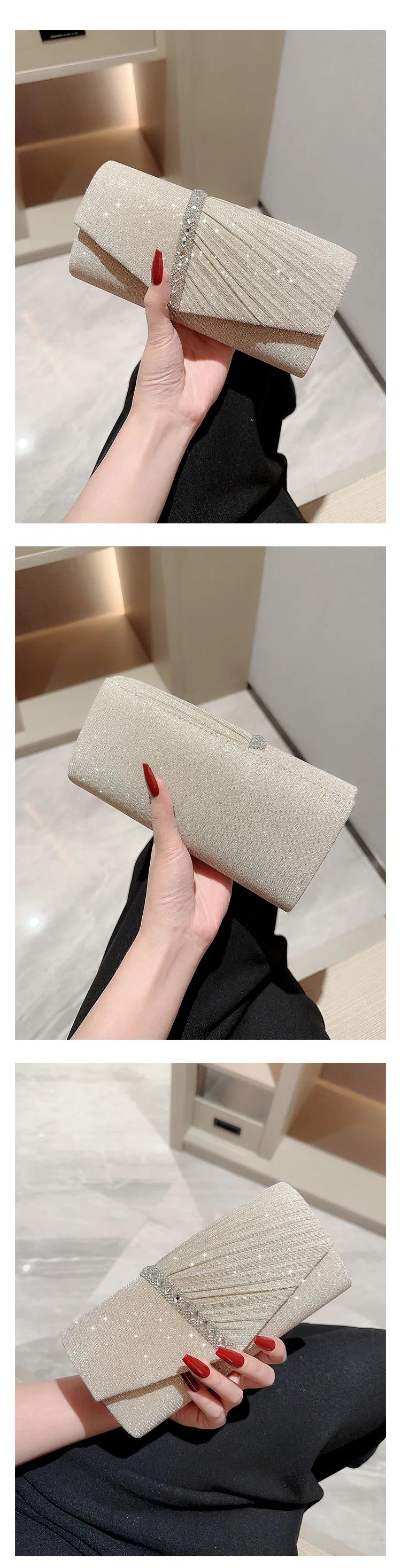 Ladies Glitter Silver Clutch Bag Envelope Evening Bag Fashion Elegant Long Purse Women Chain Shoulder Bags Wedding Party Handbag