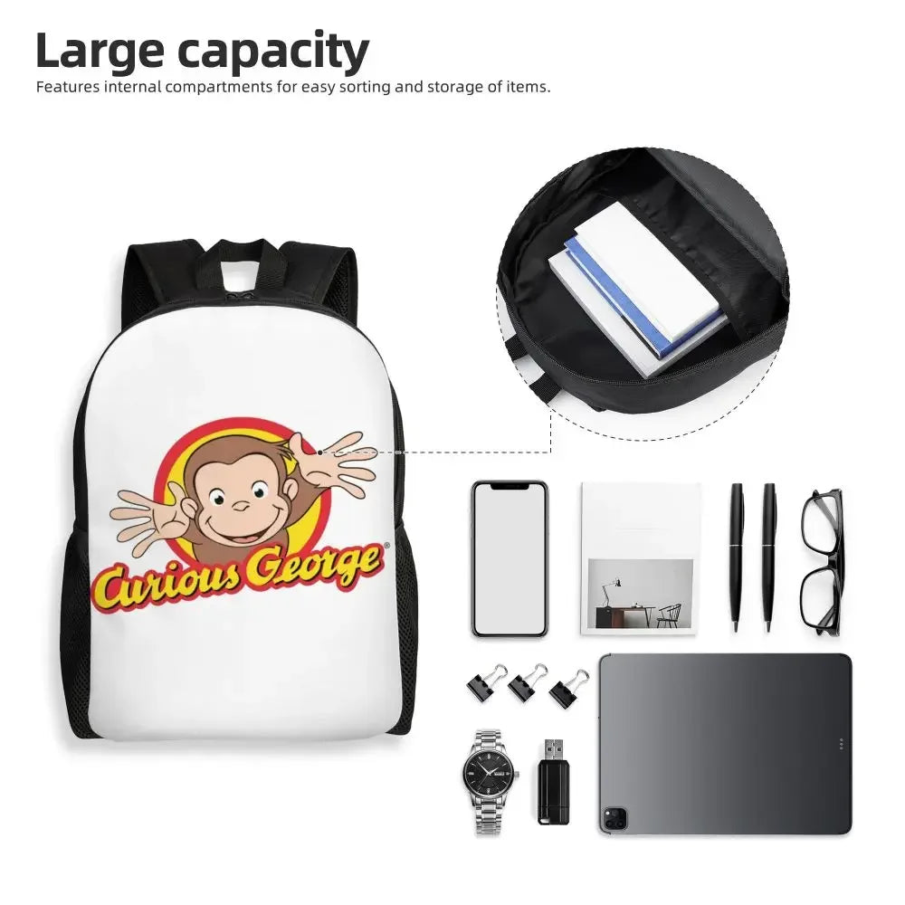 Customized Curious George Backpacks Women Men Casual Bookbag for School College Monkey Bags