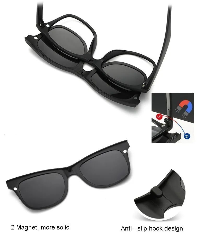 6 In 1 Custom Men Women Polarized Optical Magnetic Sunglasses Clip Magnet Clip on Sunglasses Polaroid Clip on Sun Glasses Frame