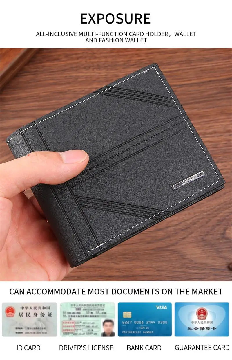 Men'S Short Frosted Leather Wallet Multi-Slot Coin Pocket Photo Holder Small Men'S Wallet High Quality New 2024