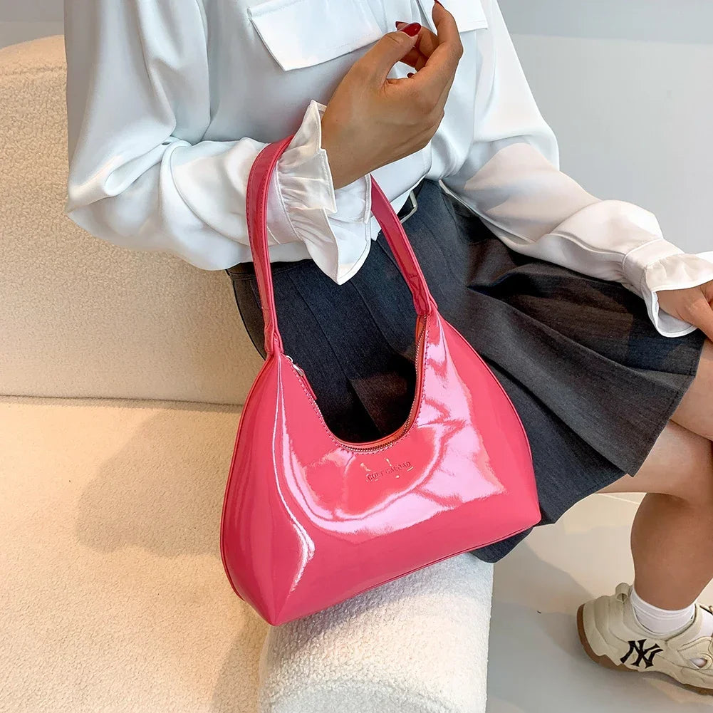 2024 Early Spring Leisure Sense Glossy Bag New Patent Leather Fashion Light Luxury Shoulder Handheld Armpit Women's Bag