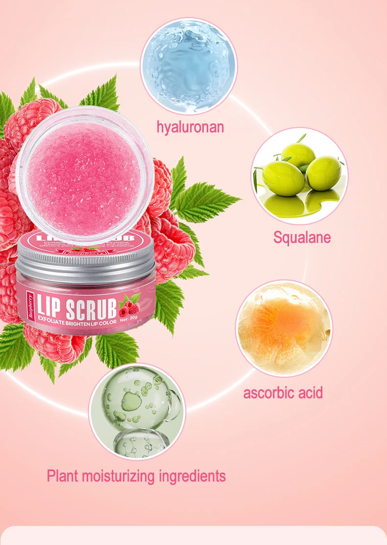 Lip scrub 30g raspberry vanilla coconut watermelon lip brighten exfoliating lip moisturizing gift for women