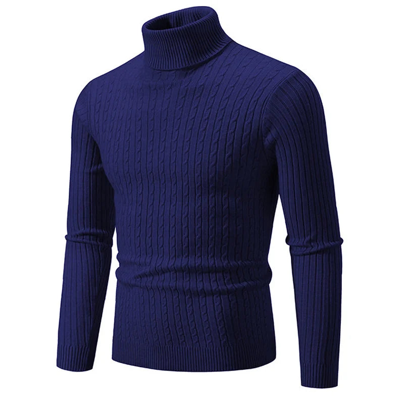 Pull d'hiver épais et chaud à col roulé pour homme, pull de marque à coupe ajustée, tricot à double col