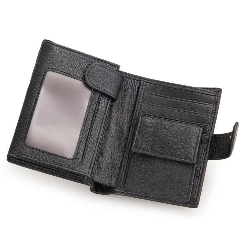 High Quality Genuine Leather Card Wallet Men Women RFID Genuine Leather Short Wallet Multi Cards Slots Button Man Purse