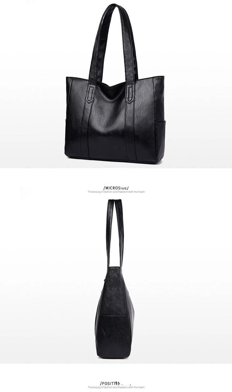 Women Bags New All-match Handbag Shoulder Simple Big Large Capacity Totes Lady Shopping Bag PU Leather Black Hand Bag