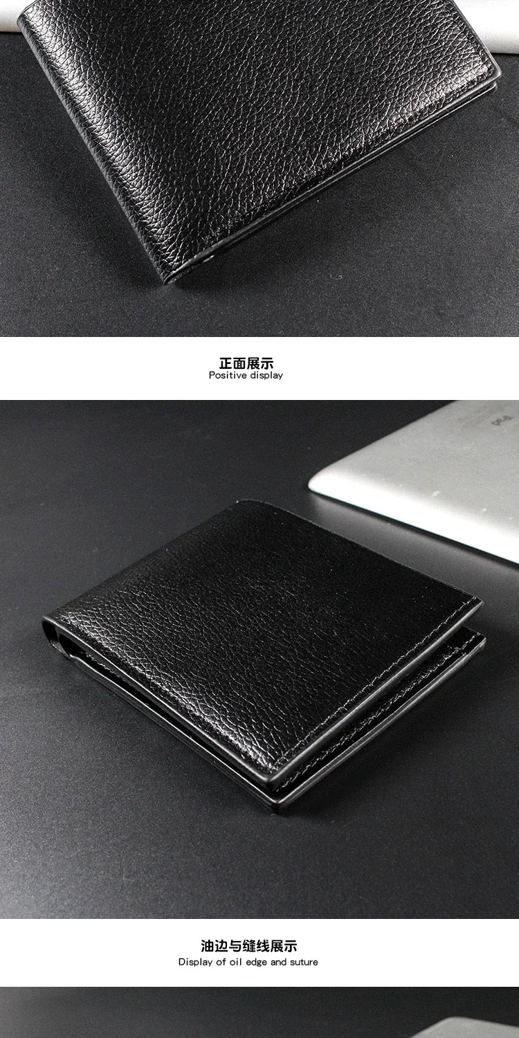 Men's Wallet Genuine Leather Men Wallets Premium Product Real Cowhide Wallets for Man Short Black Walet Portefeuille Homme