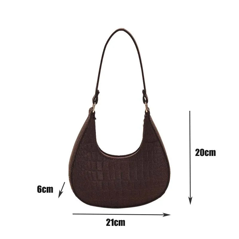 Retro Women Shoulder Bag Handbag Pure Felt Fashion Leisure Underarm Bag Crescent Saddle Bag For Ladies Advanced Armpit Bag