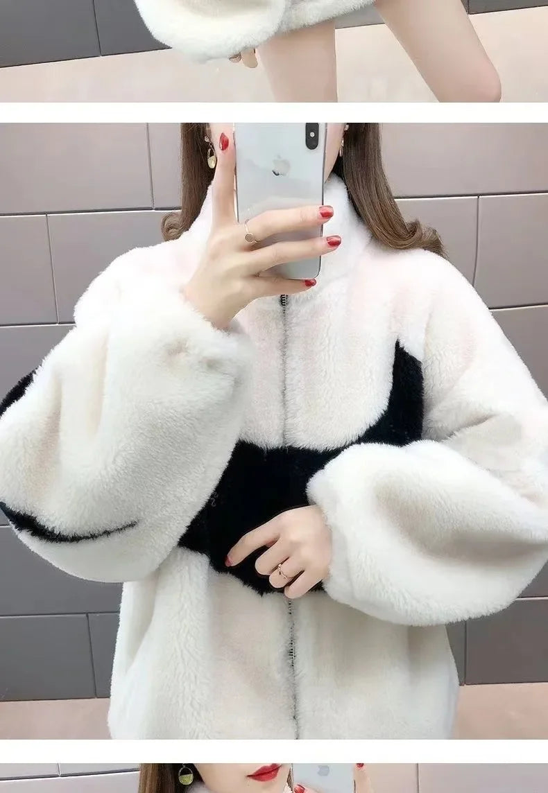 2024 Spring New Women's Thickened Stylish Double-sided Fleece Zipper Jacket Integrated Sweatshirt Long Hair Velvet Hoodies