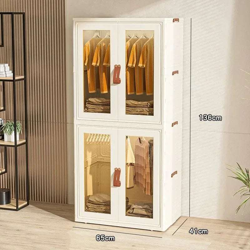 Folding Storage Cabinet For Clothes, Wardrobes, Household Snacks, Plastic Organizer Bin Baby Living Room Floor-Standing Cabinet﻿