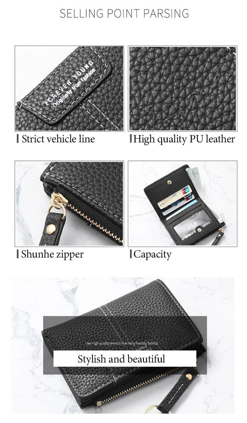 New Yellow Women Wallet Soft PU Leather Female Purse Mini Hasp Card Holder Coin Short Wallets Slim Small Purse Zipper Keychain