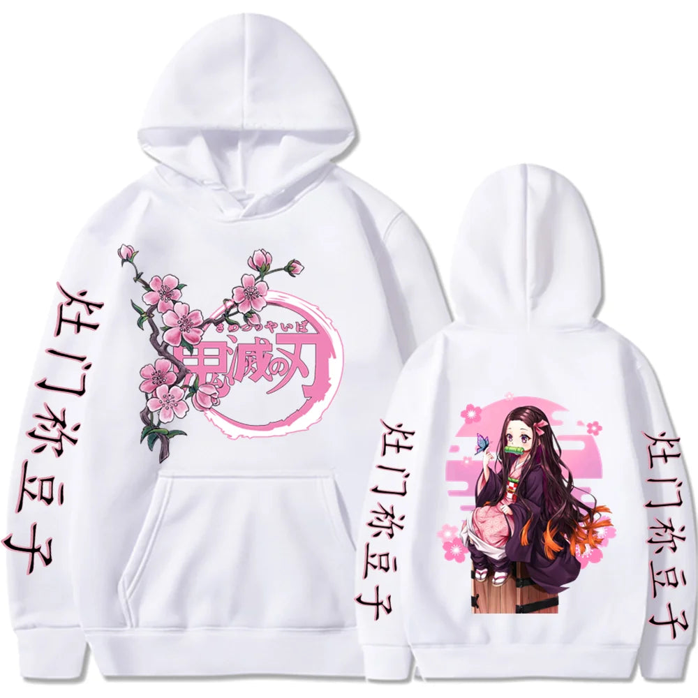 Demon Slayer Anime Hoodies Kamado Nezuko Manga Printed Men Women Hooded Pullovers Oversized Streetwear Male Harajuku Sweatshirt