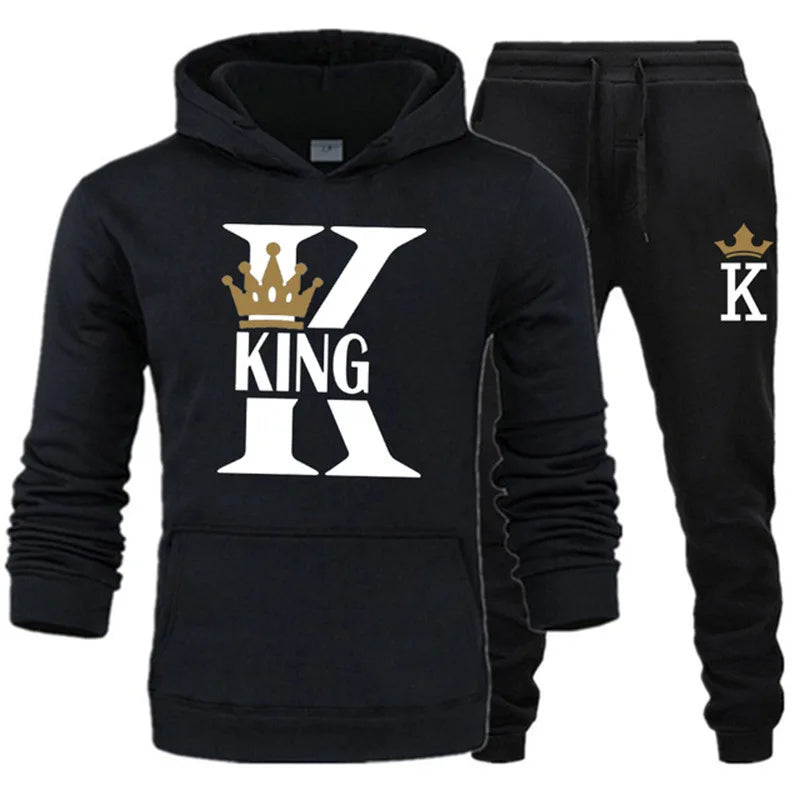 Ensemble de pull pour homme et femme, nouvelle collection automne et hiver 2024, ensemble de couple à capuche ample et décontracté imprimé KING QUEEN