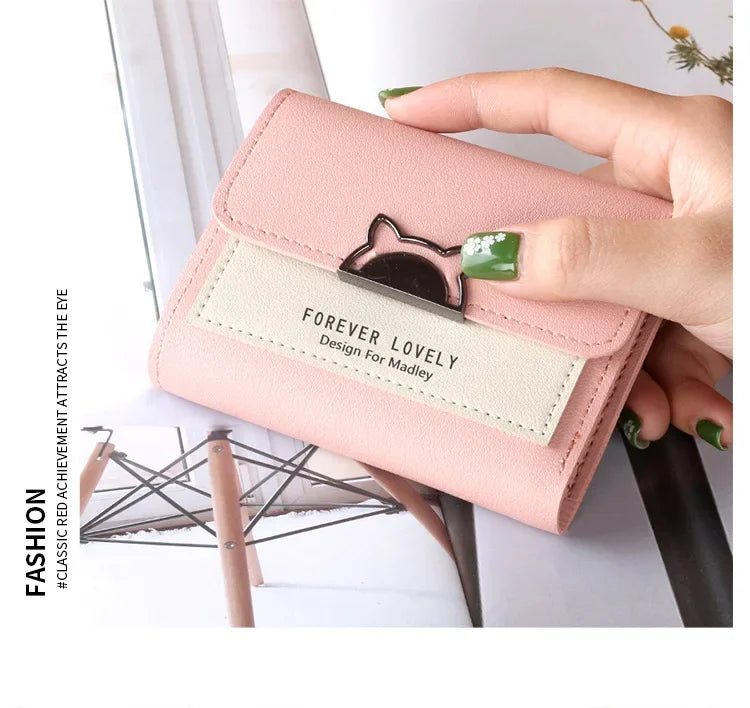 Women Wallet Small Cat Ear Cute Mini Wallet Unique Design Ladies Contrasting Metal Buckle Small Coin Purse Portable Purse New