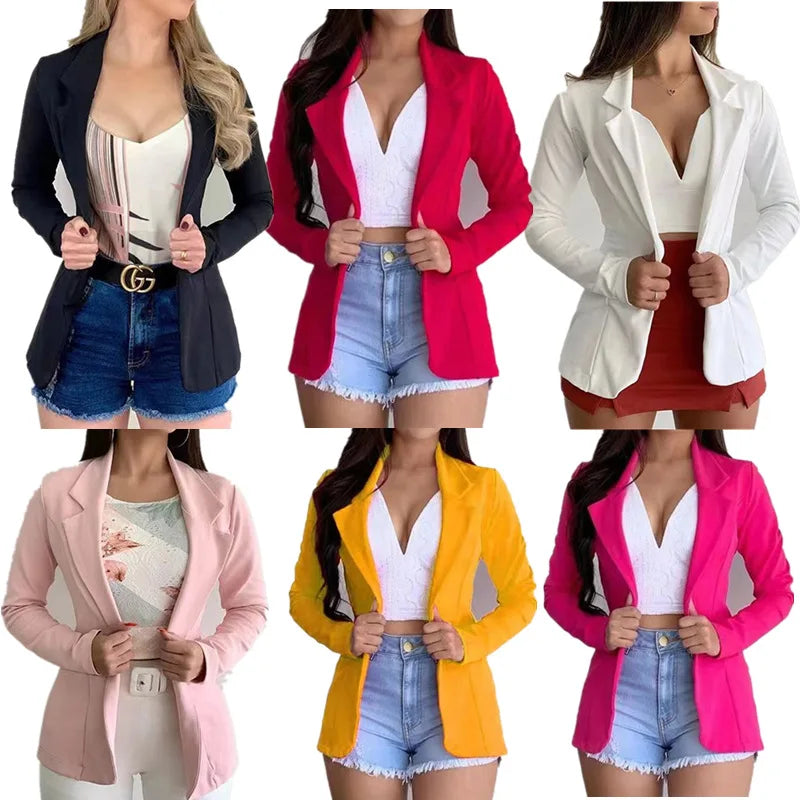 Women's Blazer 2024 Formal Blazer Women's Office Work Set Pocket Jacket Coat Loose women's wear