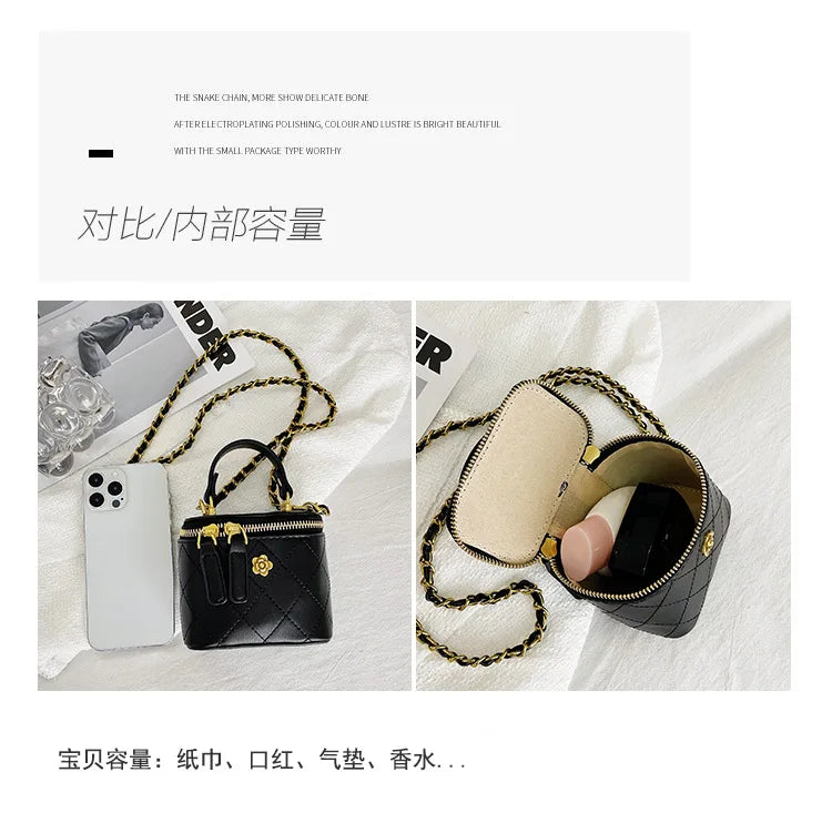 Small  Shoulder Bucket Bag For Women Classic Mini Clutches Female Small Square Box Crossbody Metal Chain Handbag