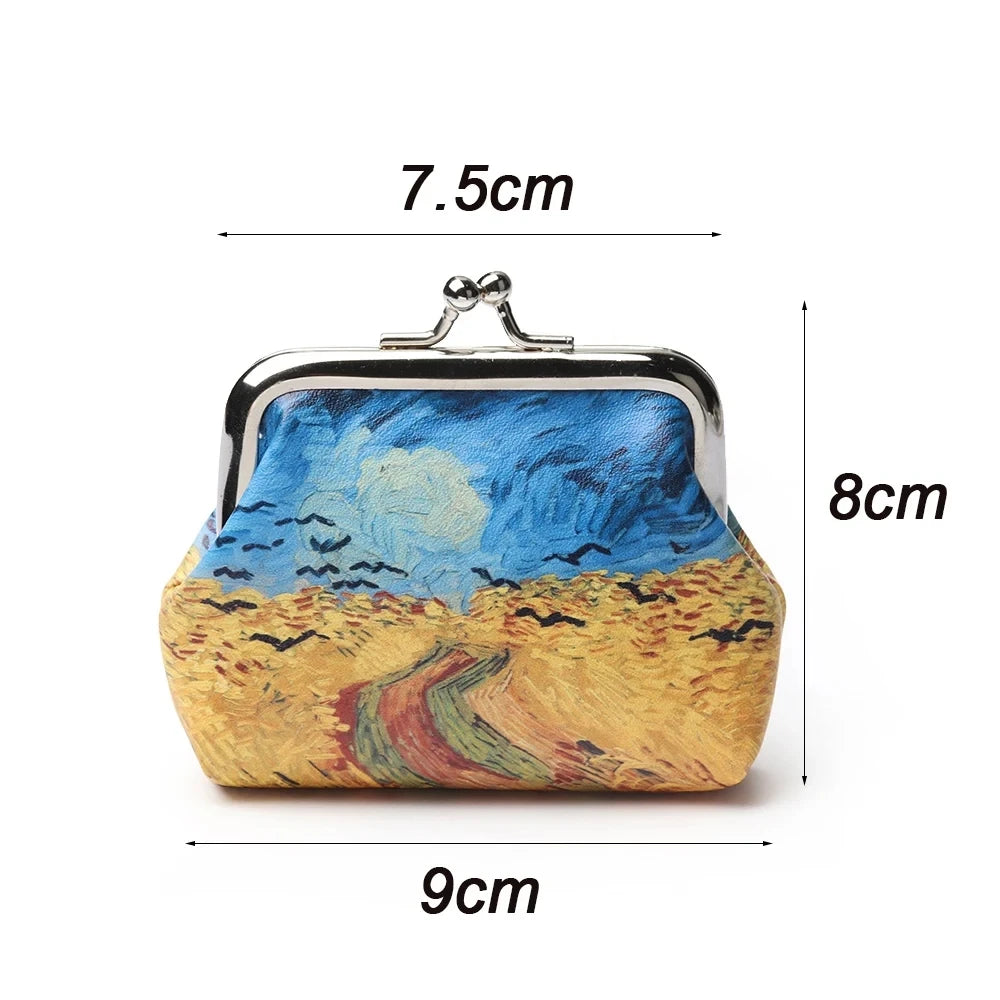 Small Wallet Women Mini Printing Coin Purses Hasp Cash Card Handbags Clutch Money Change Bag Famous Van Gogh Oil Printing