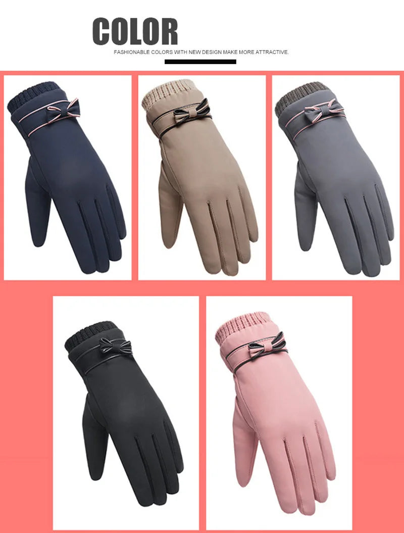 Winter Women Gloves Hand Warmer Thermal Fleece Lined Guantes Full Finger Ladies Mitten Touchscreen Waterproof Bike Cycling Glove