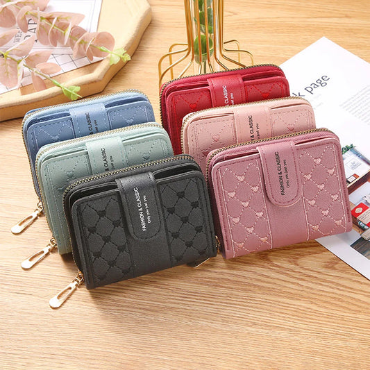 Short Wallet For Women 2023 Fashion Simple New Large Capacity Versatile Heart Color Clutch Zipper Buckle Coin Purse Female Bag