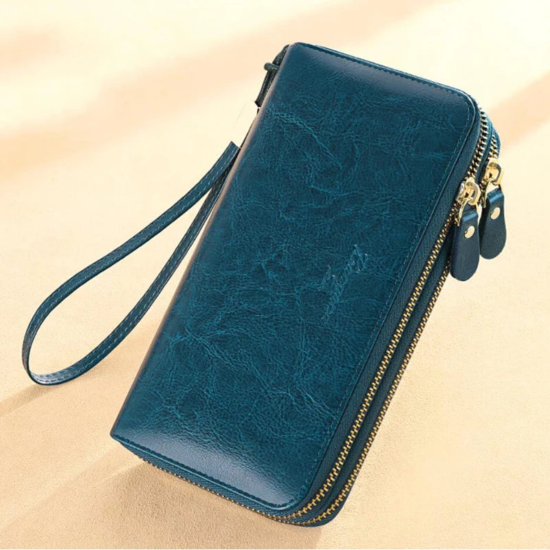 Genuine Leather Women Wallet 2024 Luxury Long Wallets for Women Large Capacity Clutch Bag Card Holder Purse Double Zipper Wallet