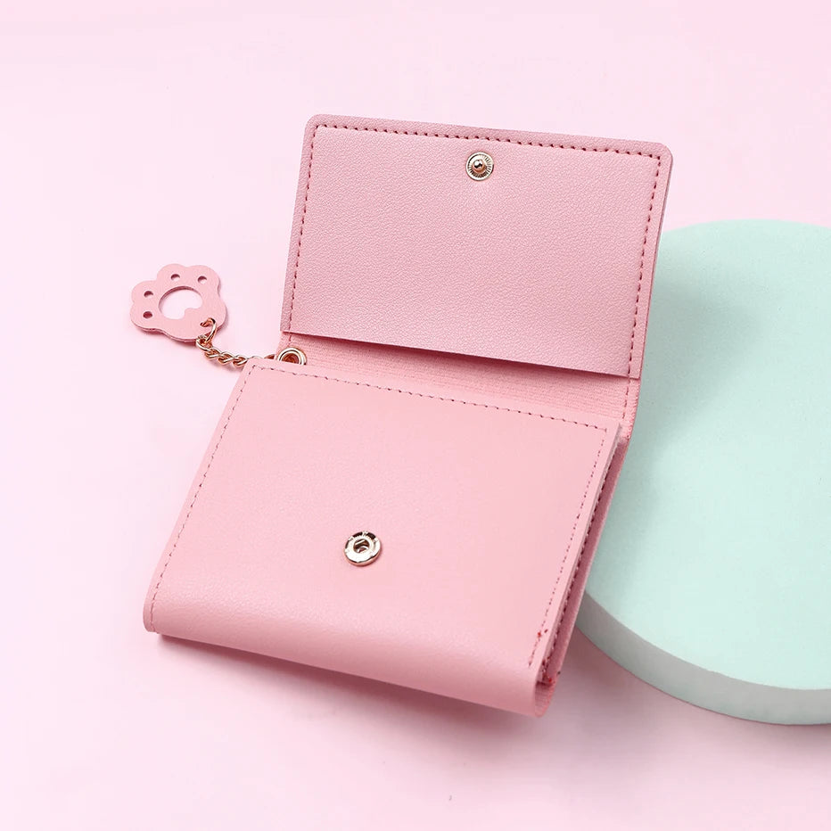 Women's Cute Cat Wallet Female Small Short PU Leather Purse Ladies Card Holder Money Bag Hasp Creative Fashion Wallet Girls Gift