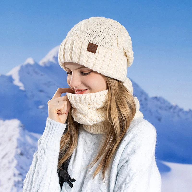 Xinbaoguan 60% acrylic 8395 winter hat scarf set for women, cold resistant and warm knitted hat, ear protection sleeve, yarn cap