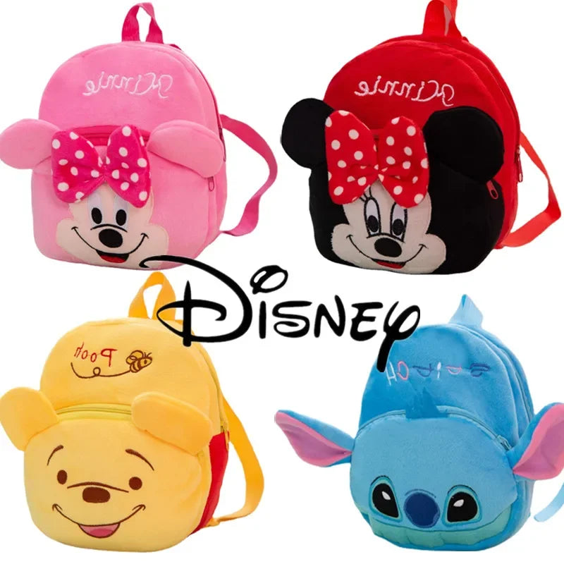 MINISO Disney Cartoon Backpack Mickey Mouse Minnie Winnie The Pooh Plush School Bag Kindergarten Child School Supplies Baby Bags