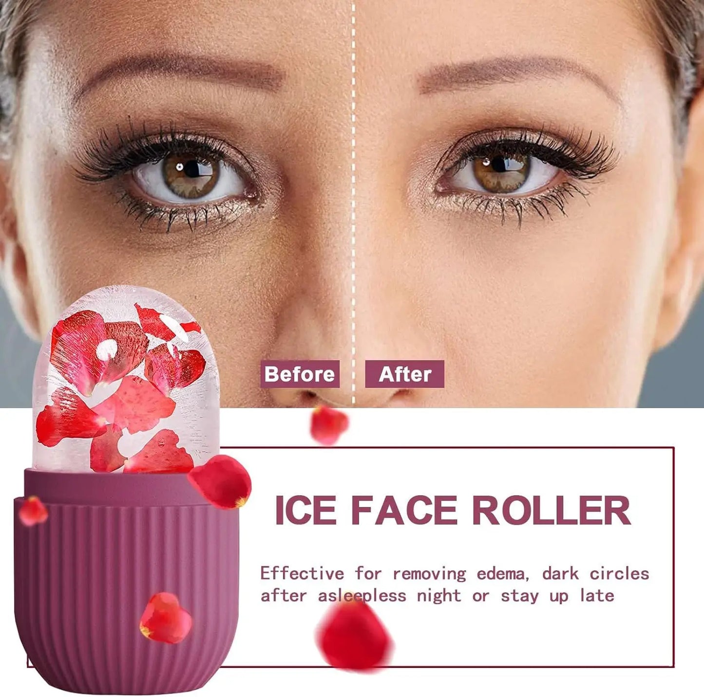 Rouleau de glace en silicone pour le visage, contour et rétrécissement des pores, élimine les cernes, masse la peau, beauté du visage, rouleau pour les yeux, le cou, outil de soins