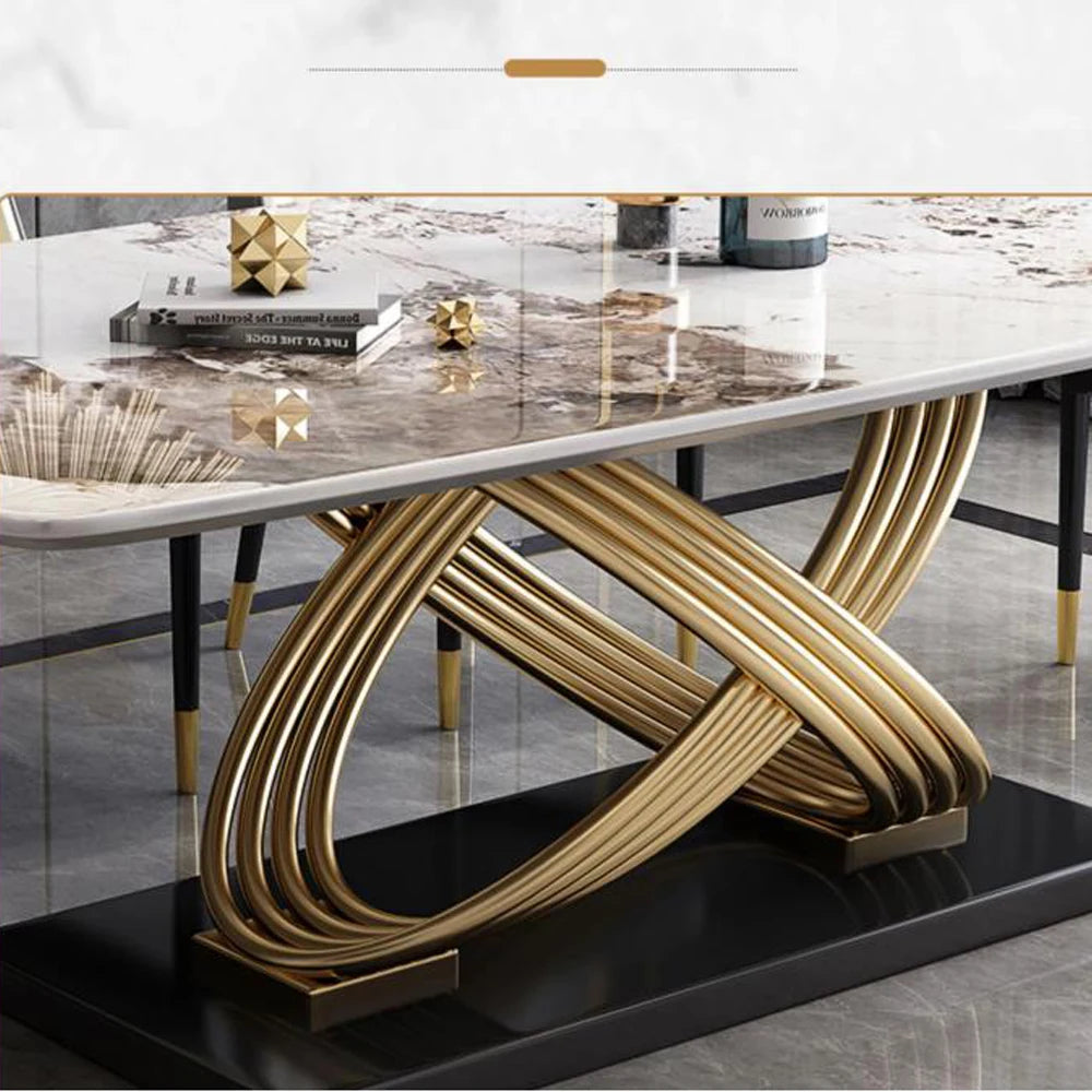 Luxury Unique Design Stainless Steel Dining Tables and Chairs Marble Rectangular Modern Dining Table Set