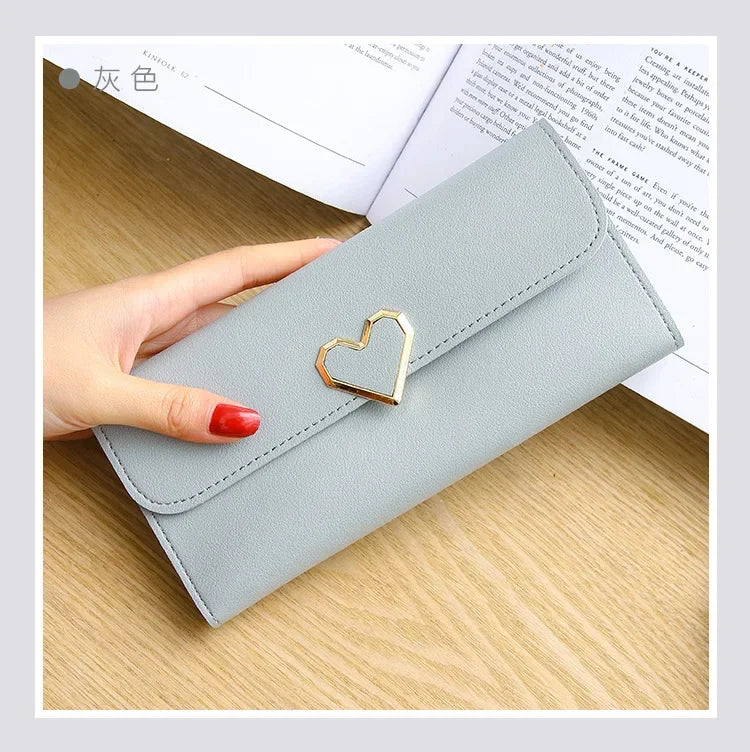 2024 Women Tri-Fold Wallet Metal Heart Pattern Girls Money Pocket Card Holder Luxury Designer Phone Clutch Fashion Card Holder