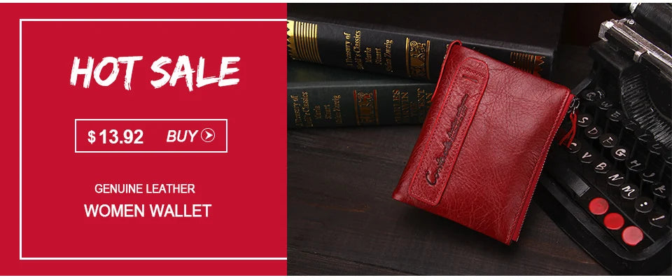 CONTACT'S Genuine Leather Short Wallets for Women Fashion Card Holder Money Clip Coin Purse Female Mini Wallet Women's Bag Purse