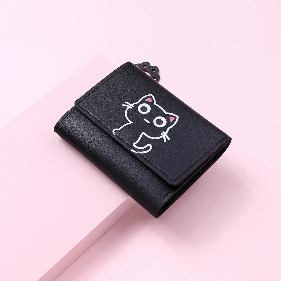 Women's Cute Cat Wallet Female Small Short PU Leather Purse Ladies Card Holder Money Bag Hasp Creative Fashion Wallet Girls Gift