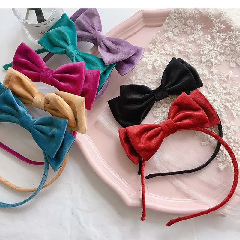 Women Soft Velvet Bowknot Hairbands Red Black Elegant Party Headbands Korean Headwear Vintage Head Hoop Photo Props Accessories