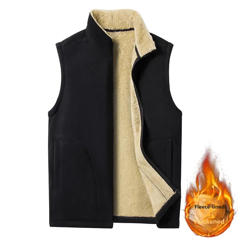 Men's Autumn Winter Fleece Warm Double-sided Outdoor Sports Vest Jacket Casual Style Shoulder Clip-on Sweater