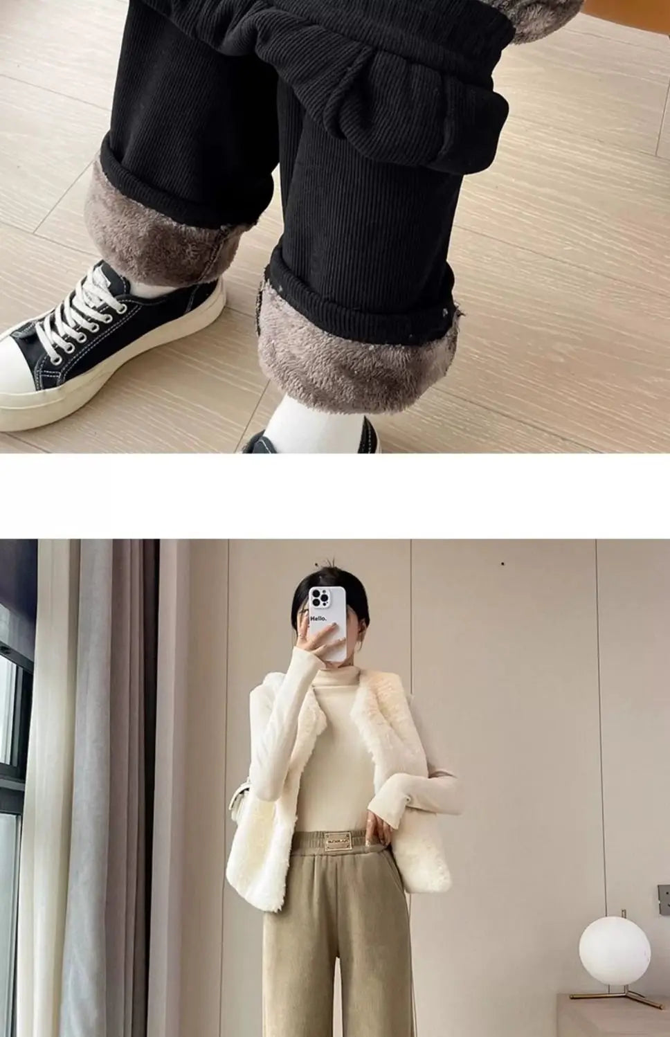 Winter Warm Thicken Lambswool Straight Pants Women Casual Elastic High Waist Fleece lined Wide Leg Pantalones Chic Baggy Pants