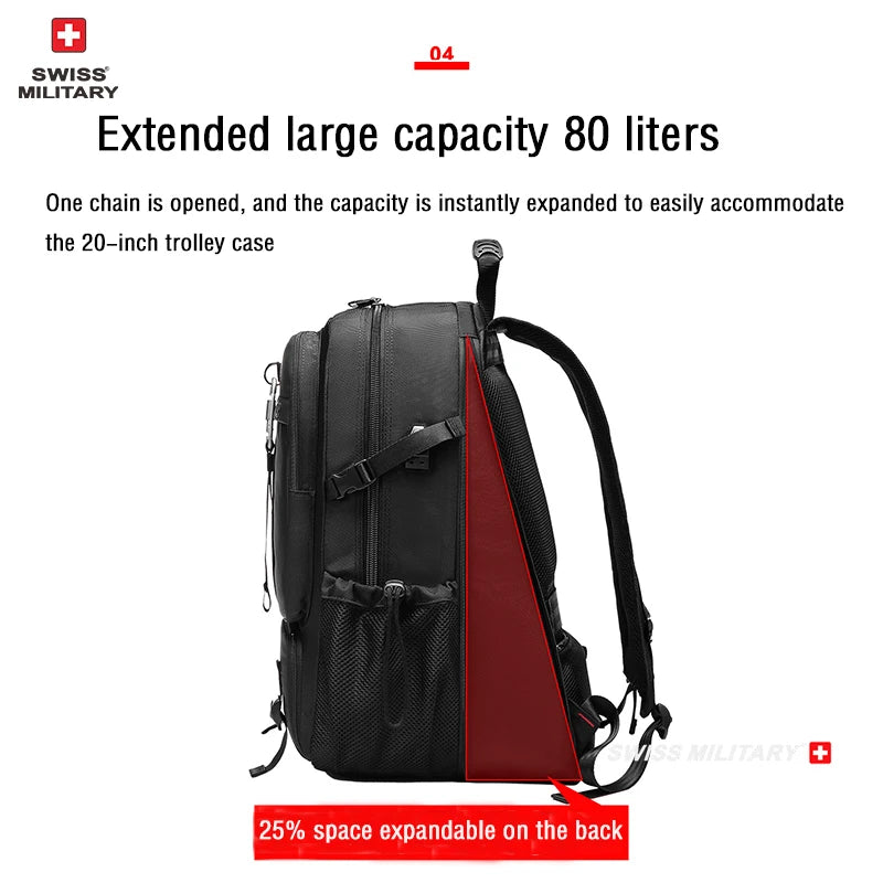 SWISS MILITARY Travel Backpack Men Hiking And Climbing Large-Capacity Backpack Fashion Expandable USB Bag Waterproof Backpack