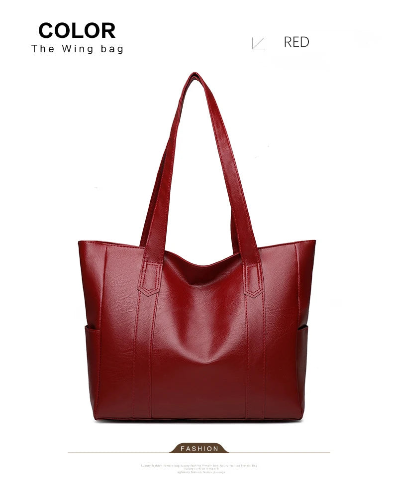 TRAVEASY 2024 Casual PU Leather Large Capacity Tote Bags for Women Fashion Solid Color Zipper Female Shoulder Bag Ladies Handbag