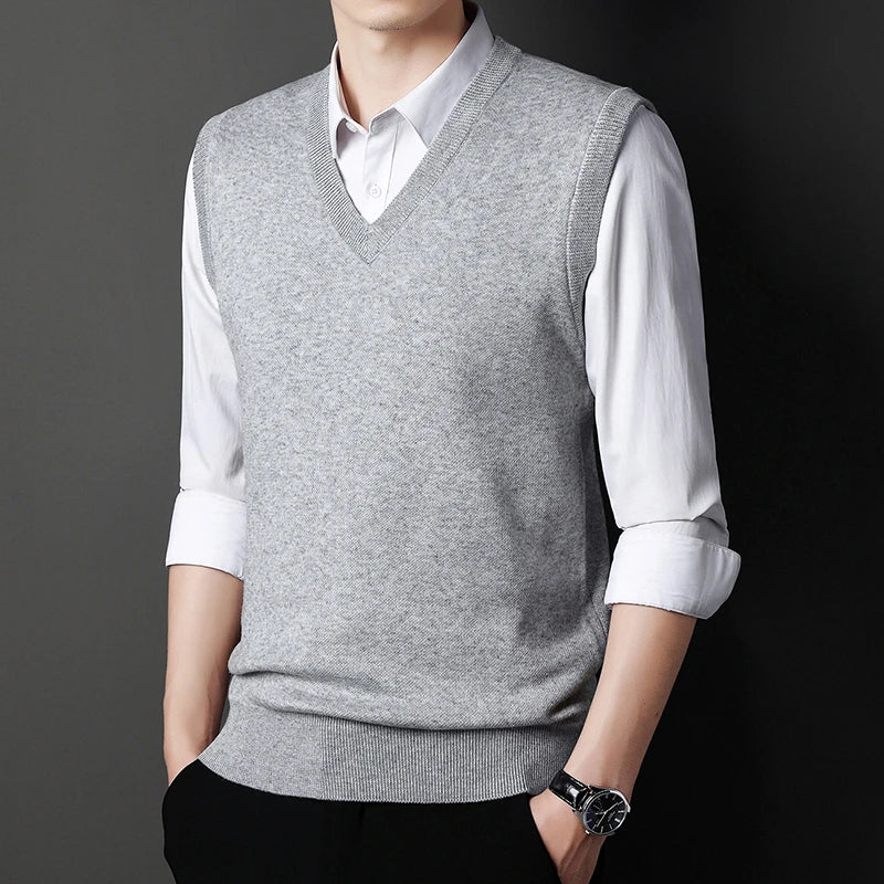 Men's Solid Color Sweater Vest Casual Fashion Warm Top