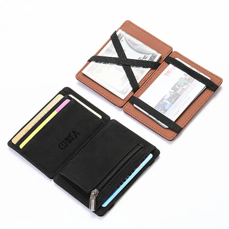 New Mini Men Wallets Name Engraved Card Holder Male Wallet High Quality PU Leather Zipper Coin Pocket Small Magic Man Purses