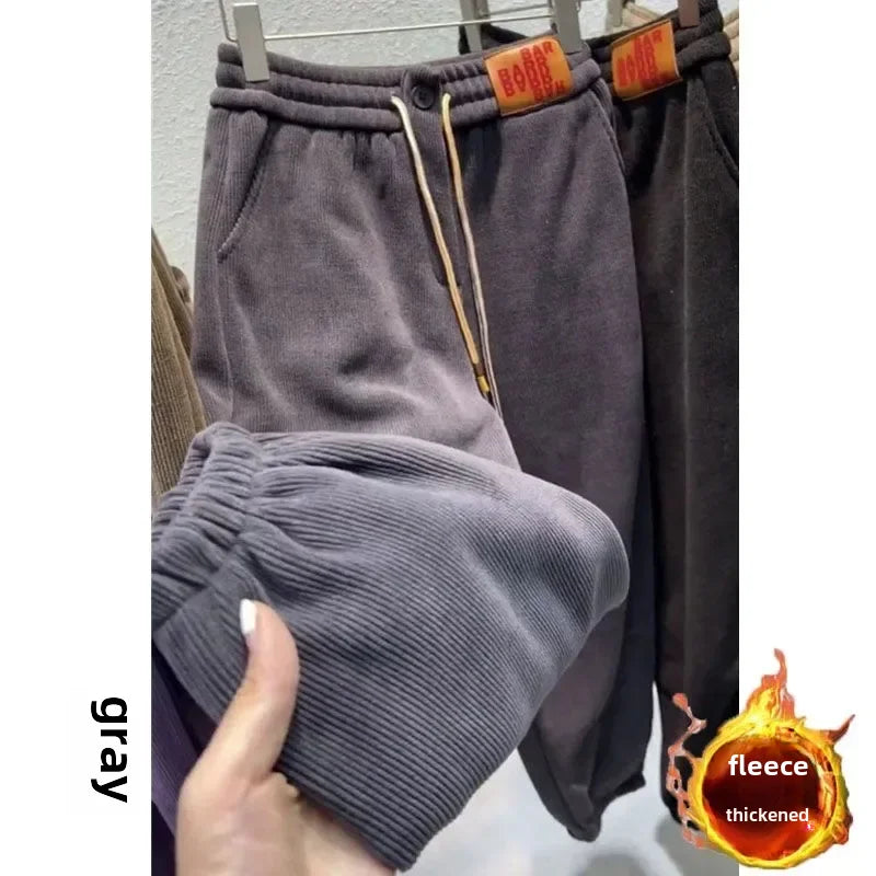 Women's Fleece-lined Sweatpants Loose-fit Casual Wool Cotton Blend Pants Autumn/winter 2023 New Style Female Trousers